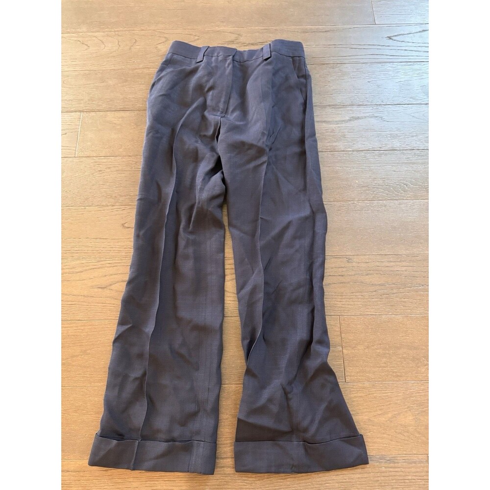 Victoria Beckham Wide Let Trousers With Cuffed Hem, Size 2, Dark Navy, Preowned